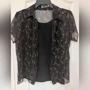 Vintage New York City Design Co. Black Floral Sheer Twofer Blouse